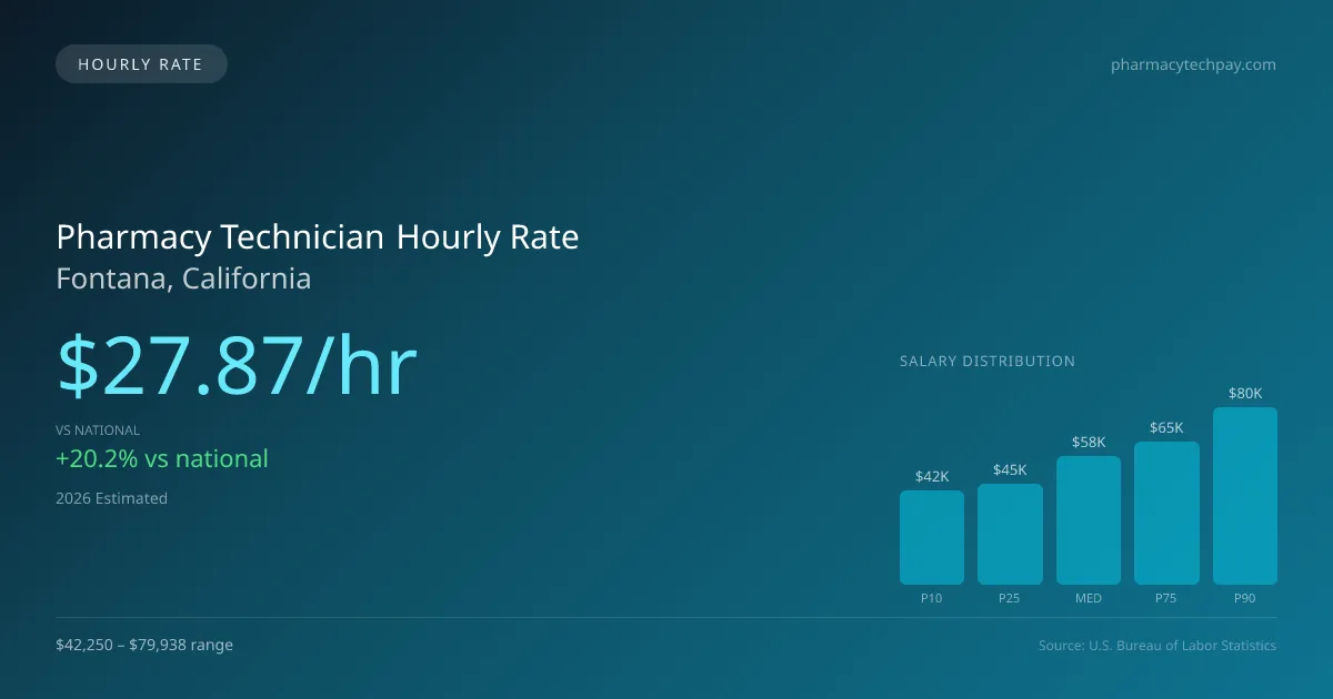 Pharmacy Technician Hourly Rate in Fontana, CA — 2026 est., based on 2025 BLS