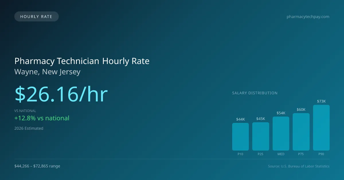 Pharmacy Technician Hourly Rate in Wayne, NJ — 2026 est., based on 2025 BLS