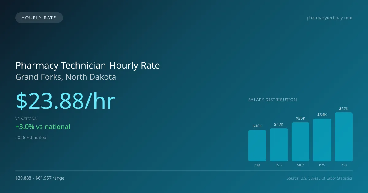 Pharmacy Technician Hourly Rate in Grand Forks, ND — 2026 est., based on 2025 BLS