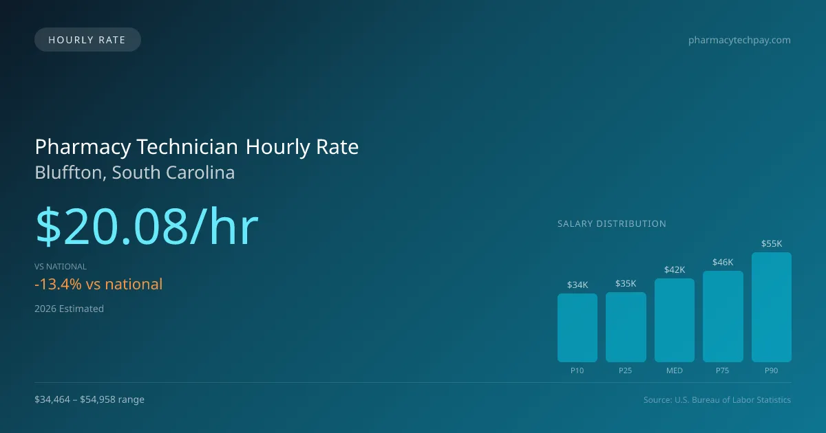 Pharmacy Technician Hourly Rate in Bluffton, SC — 2026 est., based on 2025 BLS