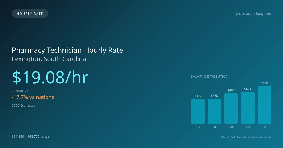 Pharmacy Technician Hourly Rate in Lexington, SC — 2026 est., based on 2025 BLS