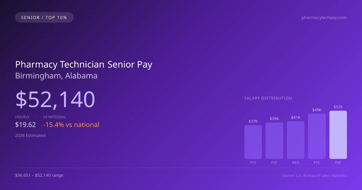 Pharmacy Technician Senior Salary in Birmingham, AL — 2026 est., based on 2025 BLS